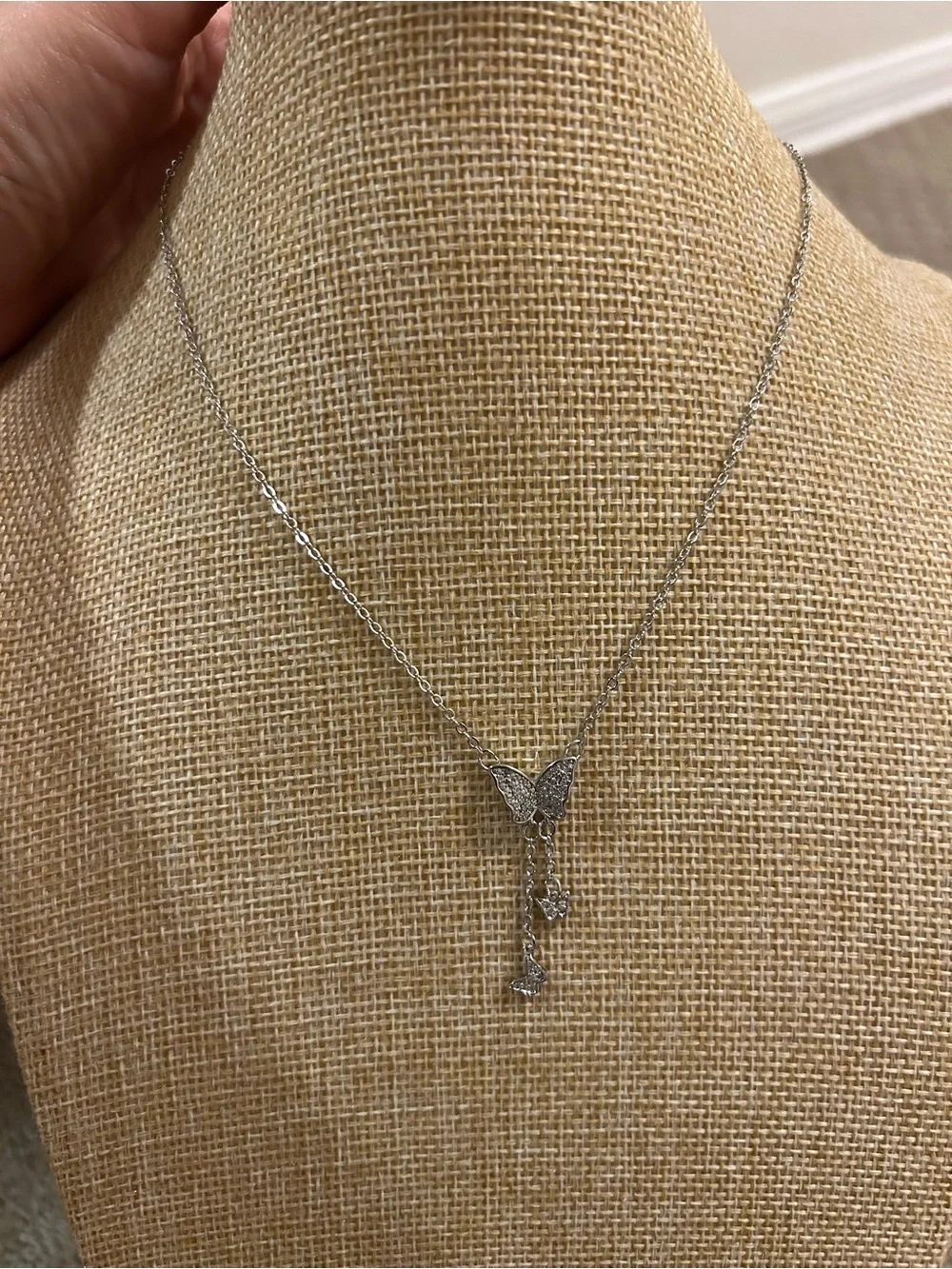 Guess Silver Pavé Butterfly Drop Necklace